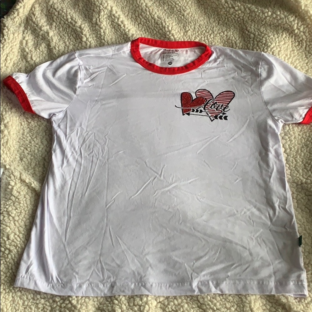 super cute red , white & black short sleeve shirt